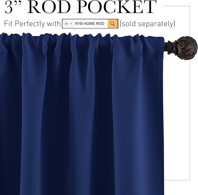 RYB HOME Cafe Blackout Curtains 30 inch Length, Short Window Curtain Tiers