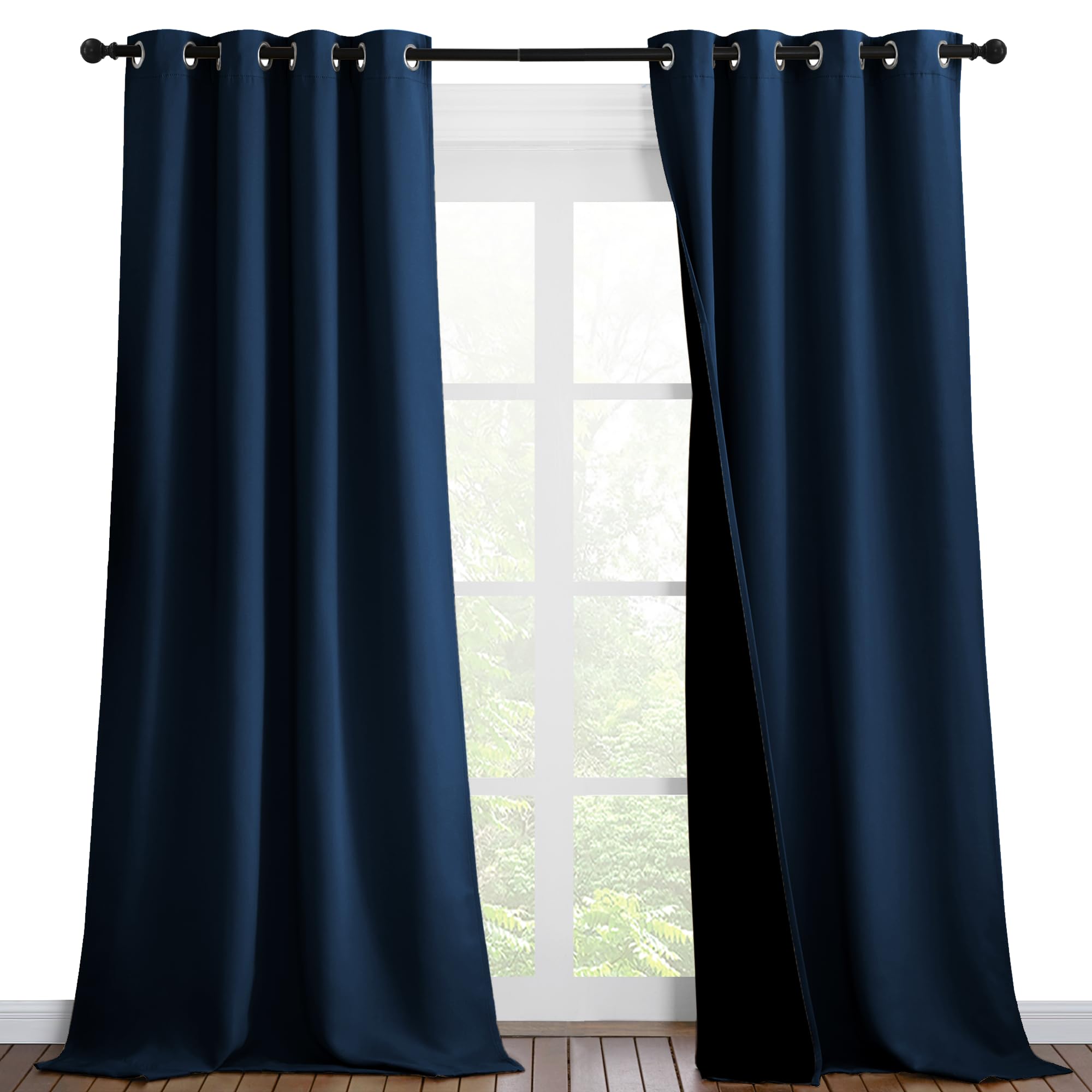 NICETOWN Moroccan Blue Full Shade Curtain Panels, Pair of Thermal Insulated & Energy Efficiency Blackout Drapes for Living Room Windows, Lined Silky Performance Window Dressing (46" Wide x 90" Long)