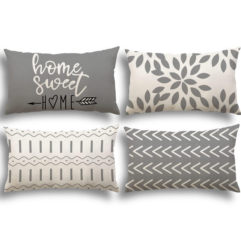 YCOLL Lumbar Pillow Covers 12x20 Set of 4, Modern Sofa Throw Pillow Cover, Decorative Outdoor Linen Fabric Pillow Case for Couch Bed Car，Gray