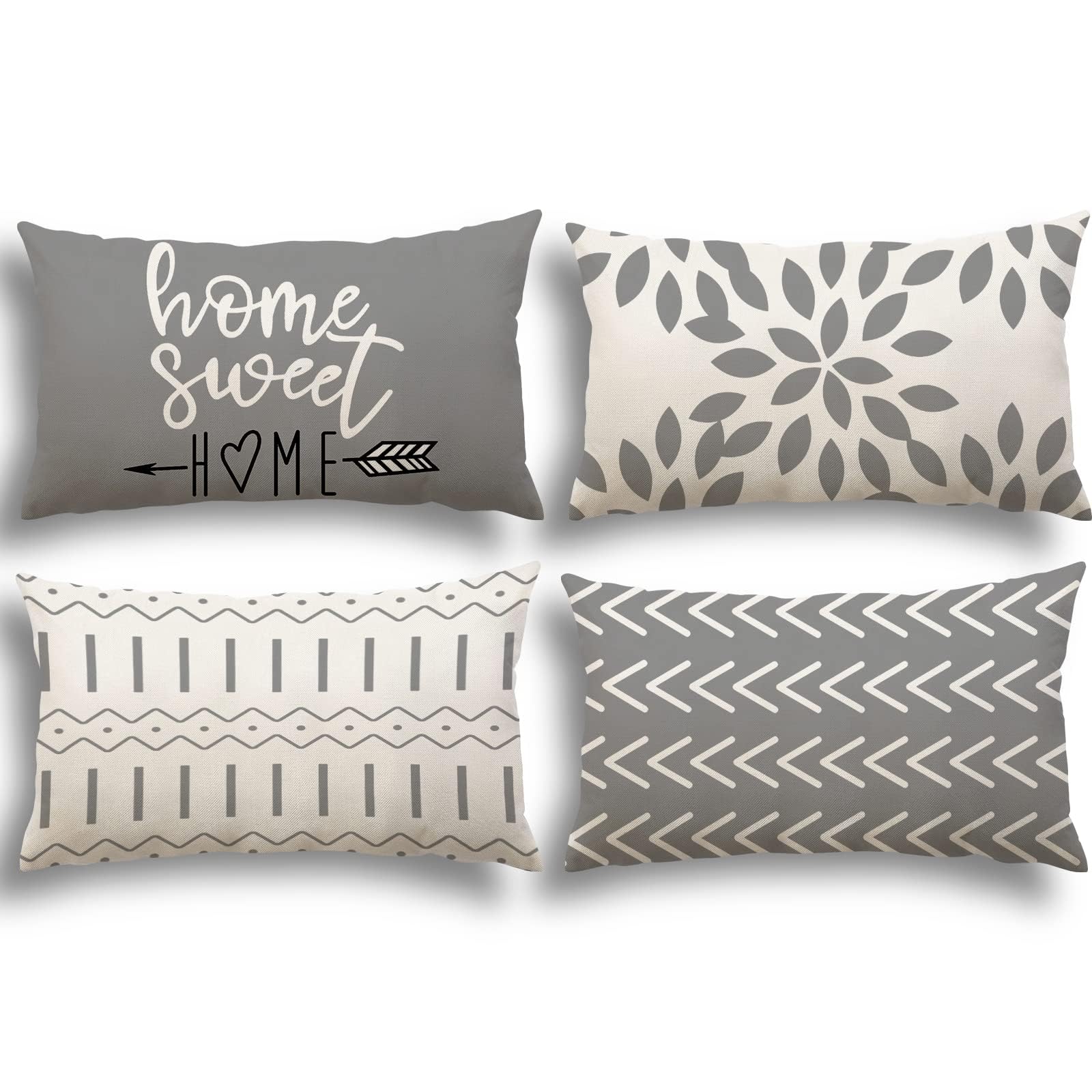 YCOLL Lumbar Pillow Covers 12x20 Set of 4, Modern Sofa Throw Pillow Cover, Decorative Outdoor Linen Fabric Pillow Case for Couch Bed Car，Gray
