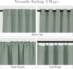 PONY DANCE Sage Green Blackout Curtains, Solid Back Tab Thermal Insulated Light Blocking Drapes for Kitchen/Bathroom Window, Short Small Drapes for RV Camper, 42 W x 45 L, 2 Panels