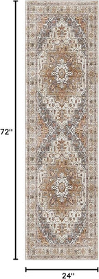 Madane Washable Runner Rug - 2x6 Rug Runners for Hallways 6 Feet Non Slip Vintage Kitchen Runner Rug Ultra-Thin Bathroom Runner Rugs Carpet Laundry Room Bedroom (2x6ft, Turmeric/Grey)