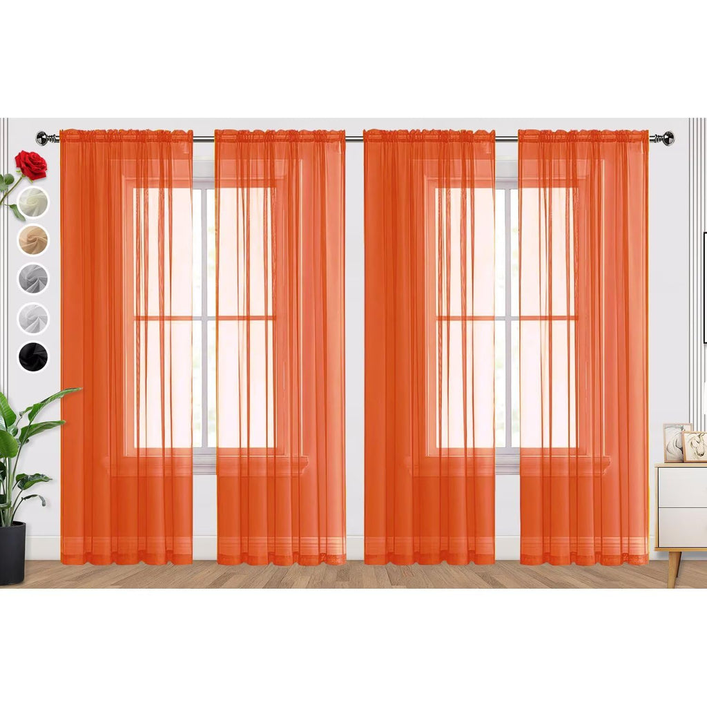 SpaceDresser Burnt Orange Sheer Curtains 4 Panels Rod Pocket Semi-Sheer Curtain 84 Inches Long Light Filtering Voile Window Drapes for Bedroom Living Room Kitchen, Each 52W x 84L