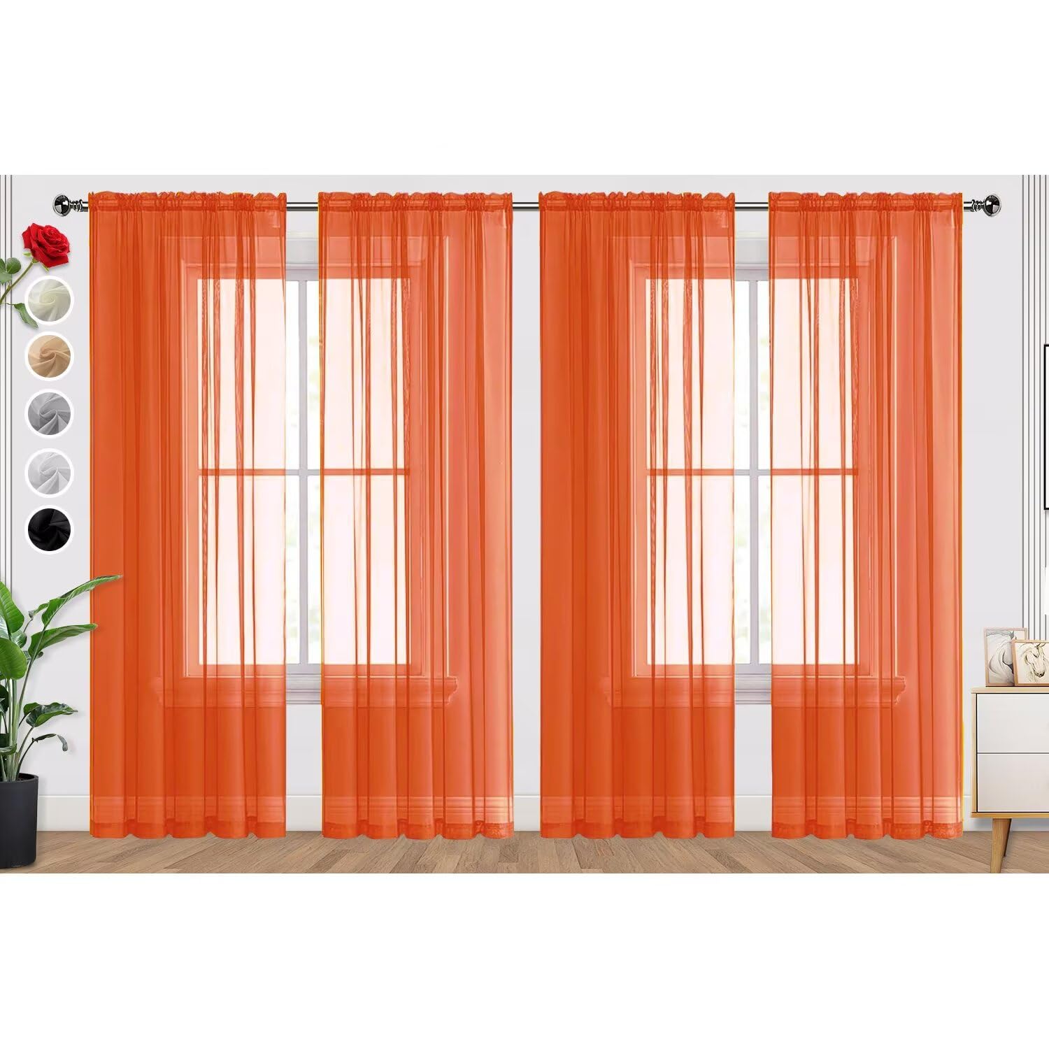 SpaceDresser Burnt Orange Sheer Curtains 4 Panels Rod Pocket Semi-Sheer Curtain 84 Inches Long Light Filtering Voile Window Drapes for Bedroom Living Room Kitchen, Each 52W x 84L