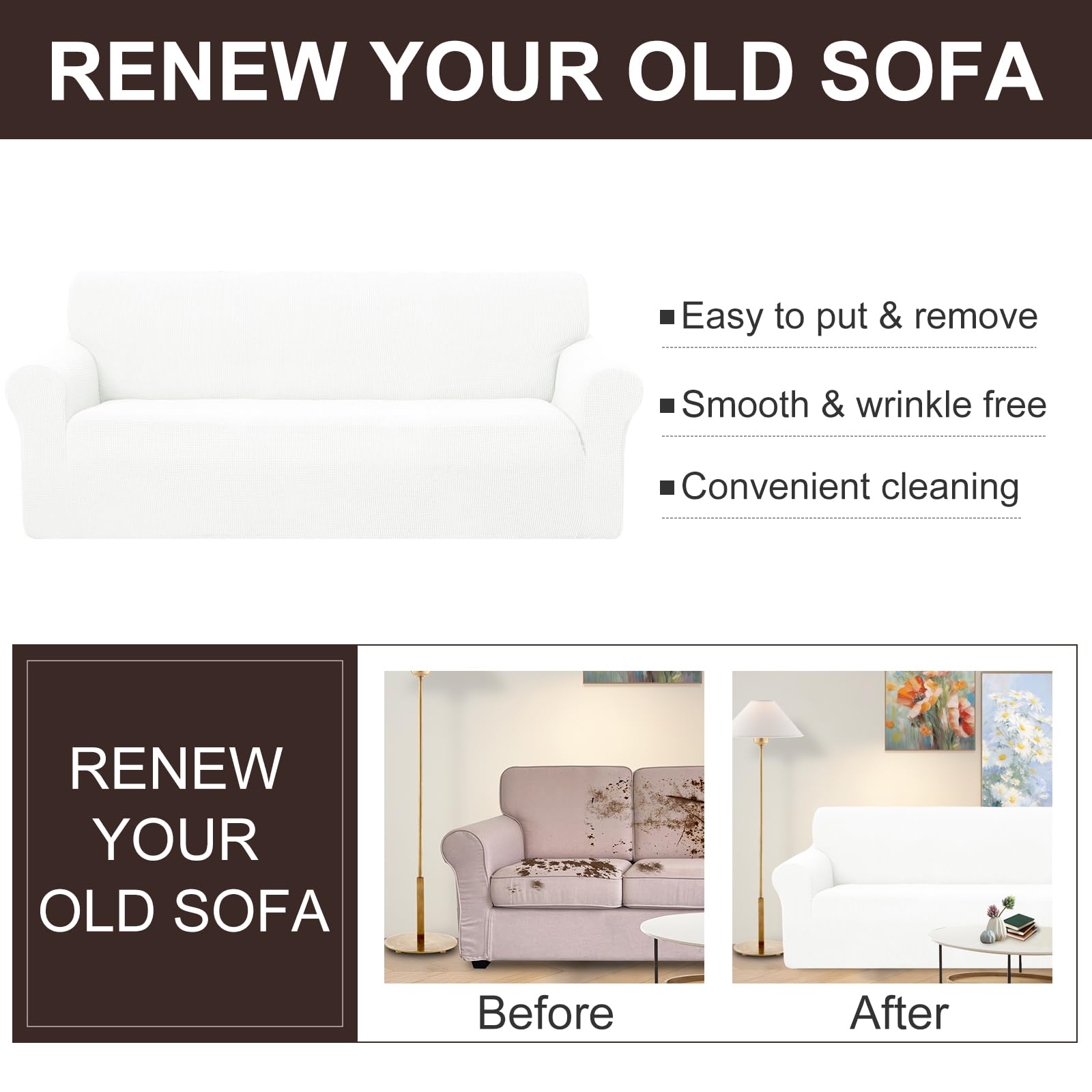 U-NICE HOME Loveseat Cover Stretch Couch Cover Sofa Slipcover, Ivory White