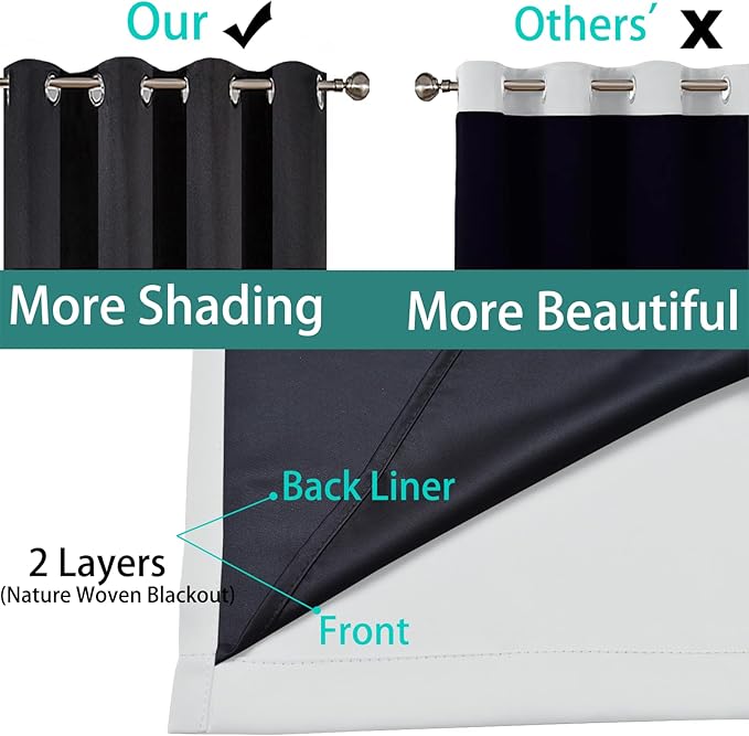 Yakamok 100% Blackout Curtains 90 Inches Long, 2 Thick Layers Heat and Full Light Blocking Soft Thermal Insulated Drapes for Bedroom(52" Wide Each Panel, Greyish White, 2 Panels)