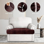 Leather Look Couch Cushion Covers Sofa Seat Slipcovers Sets Couches Furniture Protector for Sectional Armchair Loveseat Pets Kids Stretch Spandex Fabric (1 T-Cushion Armchair, Burgundy)