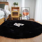 Ghouse Faux Rabbit Fur Round Rug 6ft Black Round Rugs for Bedroom Decor Fluffy Area Rugs for Living Room, no-Shedding Carpet Sheepskin Washable Rug Rome Decor