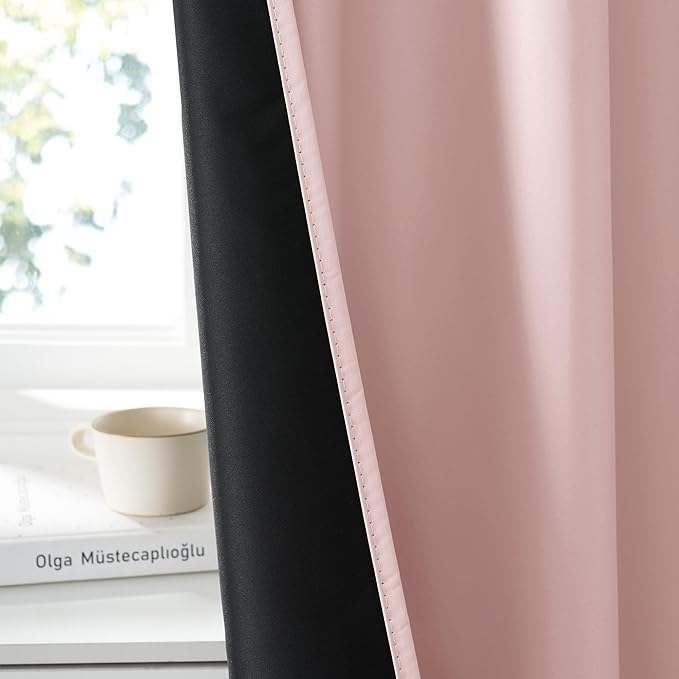 RYB HOME Bedroom Blackout Curtains 63 inches Long, 100% Blackout