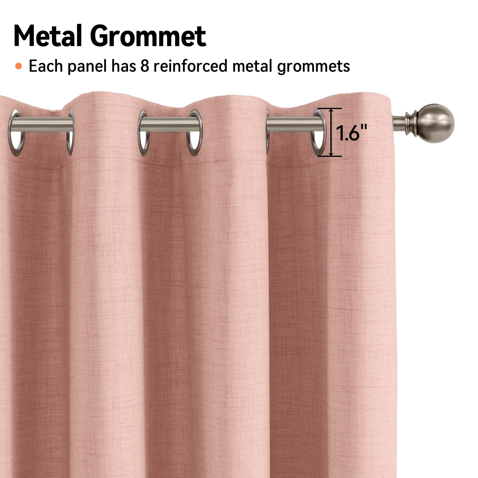 Linen Textured Total Blackout Curtains 72 Inches Long, Blush Pink