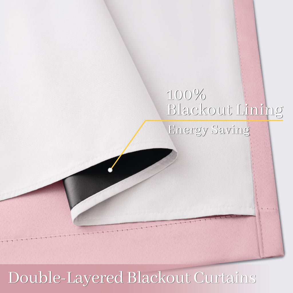 Yakamok Pink 100% Blackout Curtains 63 Inches Long for Bedroom 40" Wide