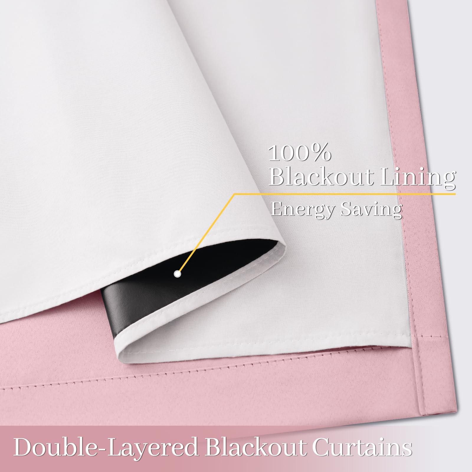 Yakamok Pink 100% Blackout Curtains 63 Inches Long for Bedroom 40" Wide