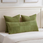 Fancy Homi 2 Packs Moss Green Euro Decorative Throw Pillow Covers 26x26 Inch for Bedroom Couch Bed, Farmhouse Boho Home Decor, Soft Corss Corduroy Patchwork Textured Square Cushion Case 66x66 cm