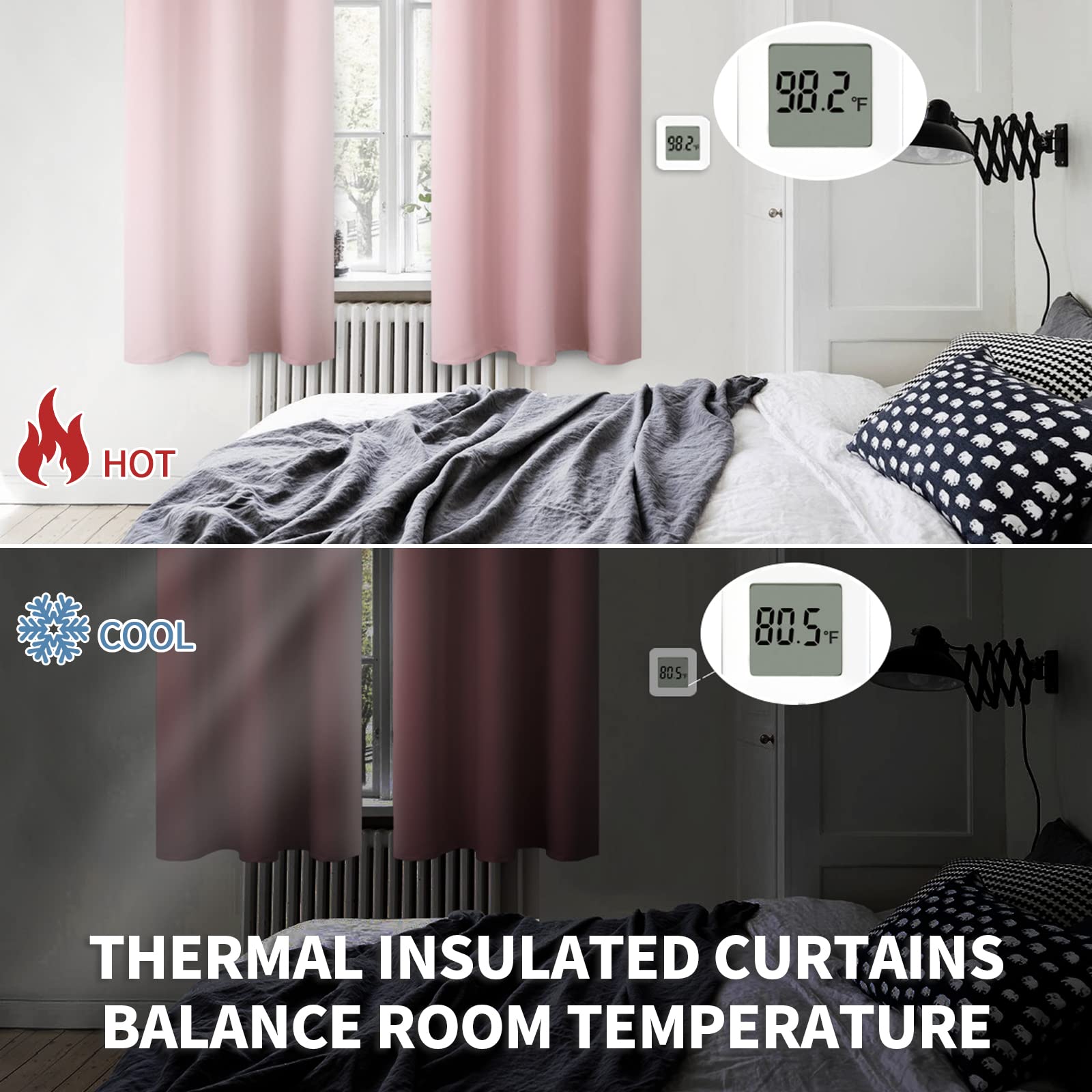 BGment Pink Room Darkening Curtains 72 Inch for Bedroom - 2 Panels