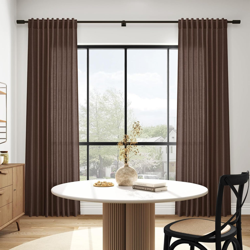 Cappuccino Linen Curtains for Living Room 105 Inches Long Light Filtering Semi Sheer Curtain Back Tab Rod Pocket Luxury Modern Rustic Home Decor Neutral Drapes for Bedroom Dinner Room 52x105, 2 Panels