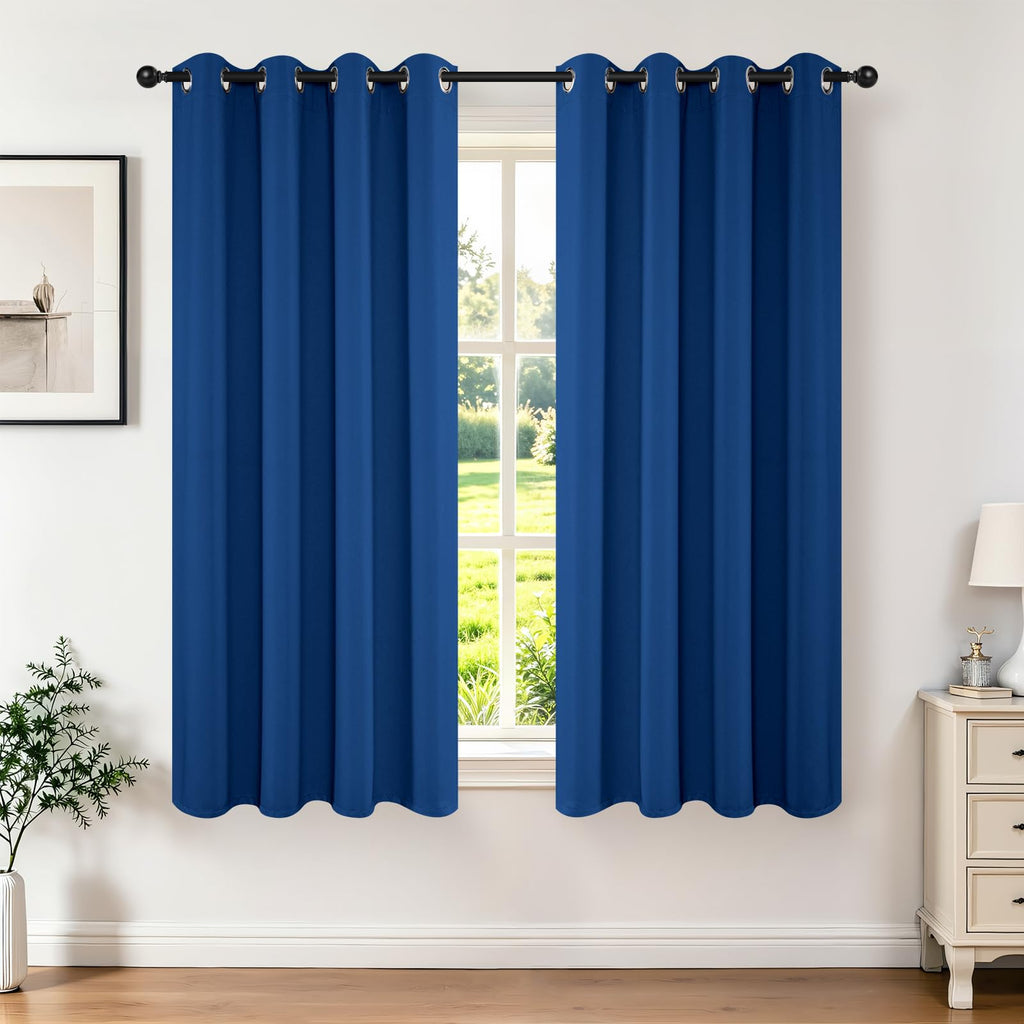 Joydeco Blackout Curtains 45 Inch Length 2 Panels Set, Thermal Insulated Long Curtains& Drapes 2 Burg, Room Darkening Grommet Drapes for Living Room Bedroom Window (W52 x L45 Inch, Royal Blue)