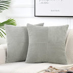 Fancy Homi 2 Packs Grey Big Decorative Throw Pillow Covers 24x24 Inch for Couch Bed, Rustic Farmhouse Boho Home Decor, Soft Corss Corduroy Patchwork Accent Square Gray Cushion Case 60x60 cm