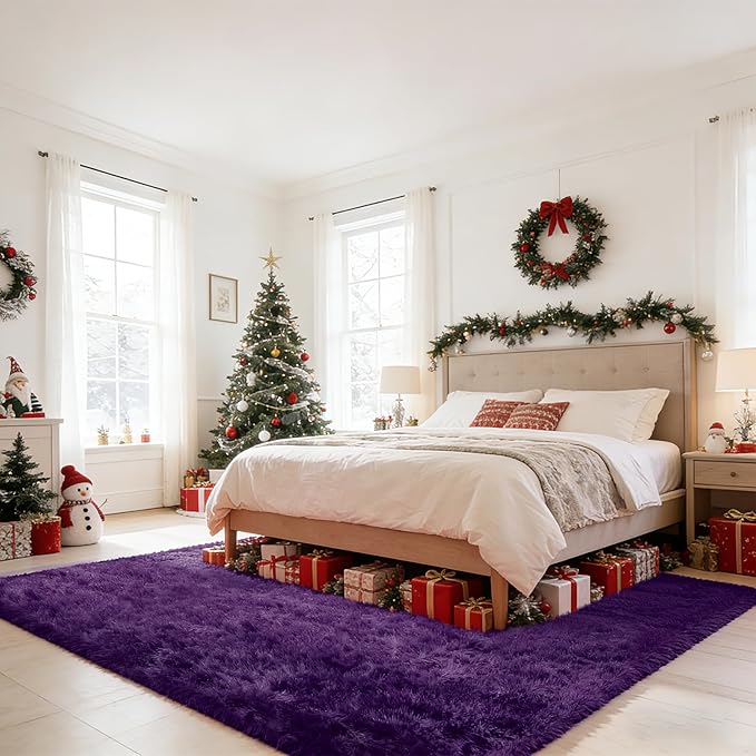 Shag Area Rugs for Bedroom Living Room,5X8 Ultra Soft Purple Fluffy Area Rugs for Dorm,Indoor Carpet Plush Rugs for Living Room Home Decor, Purple