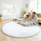 OLANLY White Round Rugs for Bedroom - Machine Washable, 5 ft Circle Area Rugs for Living Room, Soft and Fluffy Shaggy Carpet for Teen Girls and Boys, Nursery Rooms, Dorms, Home Decor Aesthetic
