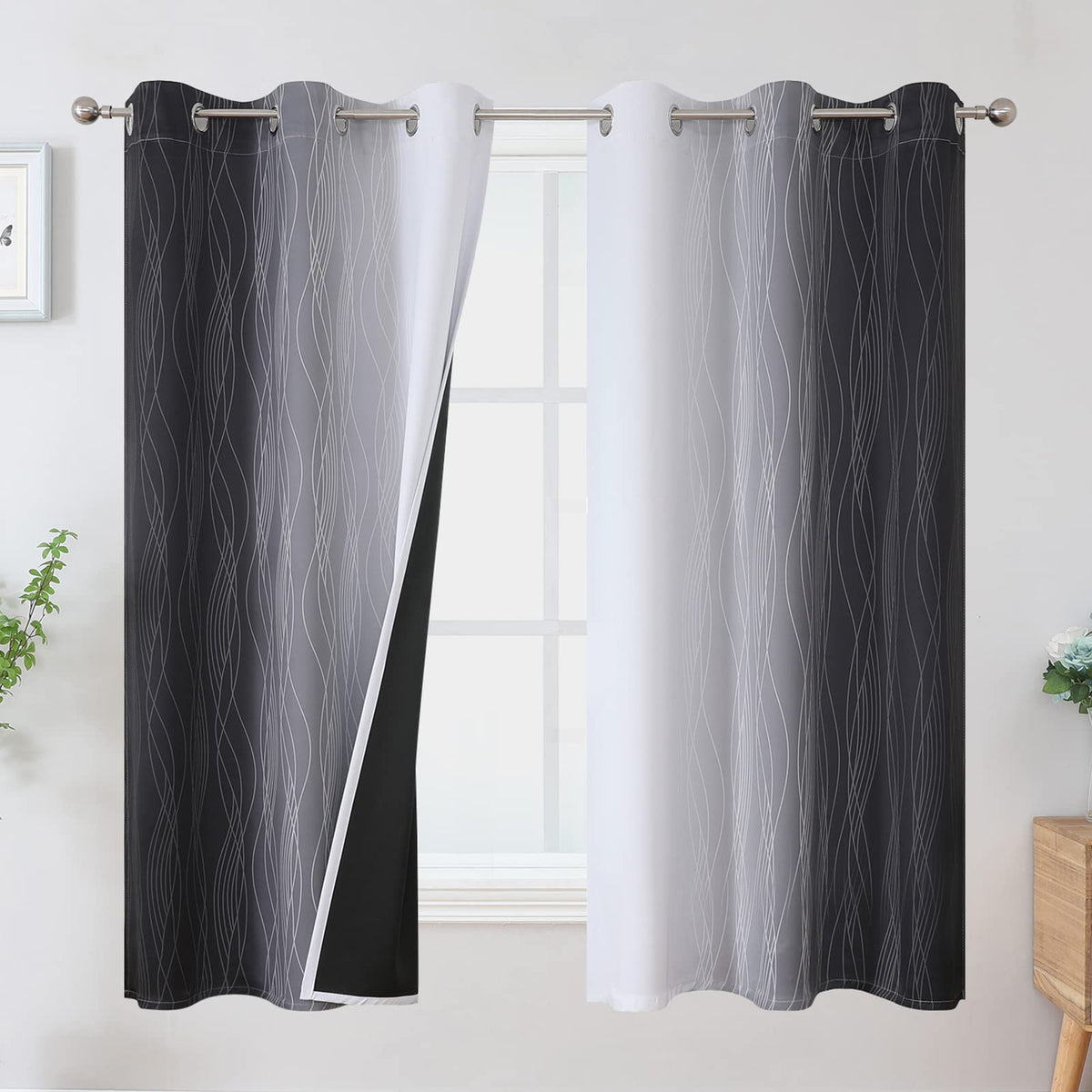Yellow and Grey Ombre Blackout Curtains for Living Room 42Wx63L Inch Length