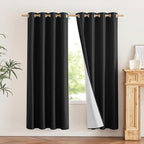 NICETOWN Vintage Open Linen Weave Flax Thermal Curtains, 100% Blackout Curtains 72 inches Long for Dining Room, Soundproof Window Treatment Drapes for Hall Room, Black, 52" Wide Per Panel, Set of 2