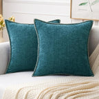 MIULEE Pack of 2 Couch Throw Pillow Covers 18x18 Inch Dark Teal Farmhouse Decorative Pillow Covers with Stitched Edge Soft Chenille Solid Dyed Spring Pillow Covers for Sofa Bed Living Room