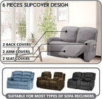 ULTICOR Reclining Love Seat Slipcover, 48" - 65" L, 6-Piece Velvet Stretch Loveseat Reclining Sofa Covers, 2 seat Love seat Recliner Cover, Thick, Soft, Washable (Light Grey)