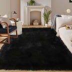 Latepis Black Faux Fur Rug 8x10, Faux Fur Sheepskin Rug for Living Room, Fluffy Washable Fuzzy Rugs Carpet for Bedroom, Luxury Room Decor, Rectangle