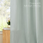 NICETOWN Linen Flax Semi Sheer Curtains 92" Length, Grommet Window Treatments Privacy Added with Light Penetration Vertical Drapes for Loft/Home Office, Sage Green, W55 x L92, 2 Panels