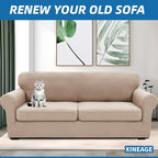 XINEAGE 2026 New 3 Pieces Couch Covers for 2 Extra Large Cushion Sofa Super Stretch Sofa Cover for 2 Large Seat Cushion Universal Loveseat Slip Cover for Living Room (Khaki), 71"-91"(2 Cushions)