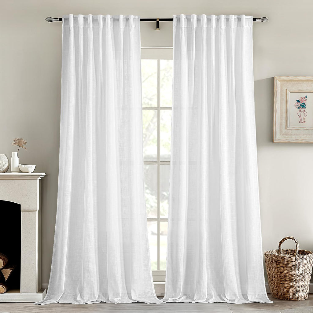 MIULEE White Linen Curtains 2 Panels Window Drapes 37x90 Inches