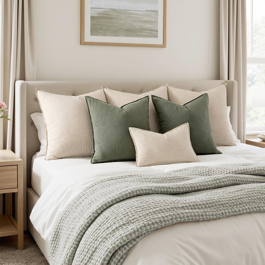 MIULEE Decorative Linen Euro Sham Pillow Covers 24x24 Inch Olive Green