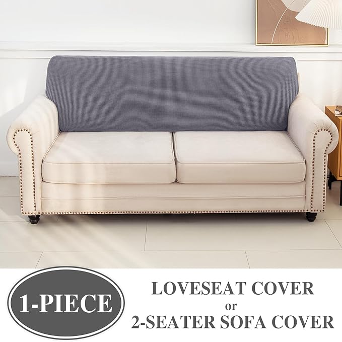 LA MEACK Couch Cushion Cover Loveseat Cover or 2 Seat Sofa Cover Washable Stretch Sectional Sofa Slipcover(1 Piece for Loveseat or Sofa 2-Seater, Light Grey)