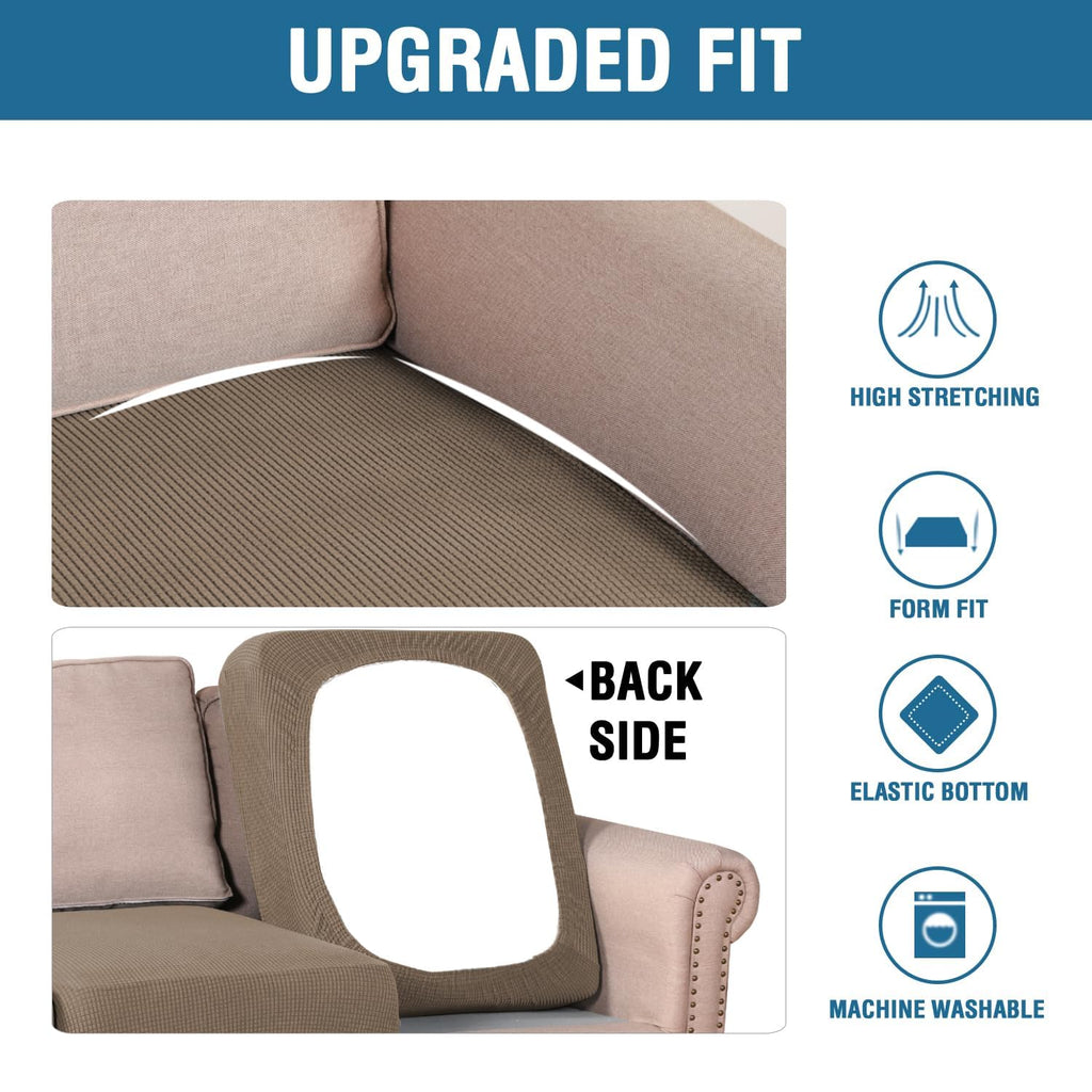 H.VERSAILTEX Super Stretch Individual Seat Cushion Covers Sofa Covers Couch Covers Slipcover Sets Thick Jacquard Textured Twill Fabric (3 Piece XL Sofa Cushion Covers, Macchiato)