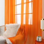 SpaceDresser Orange Sheer Curtains 4 Panels Rod Pocket Semi-Sheer Curtain 63 Inches Long Light Filtering Voile Window Drapes for Bedroom Living Room Kitchen, Each 52W x 63L