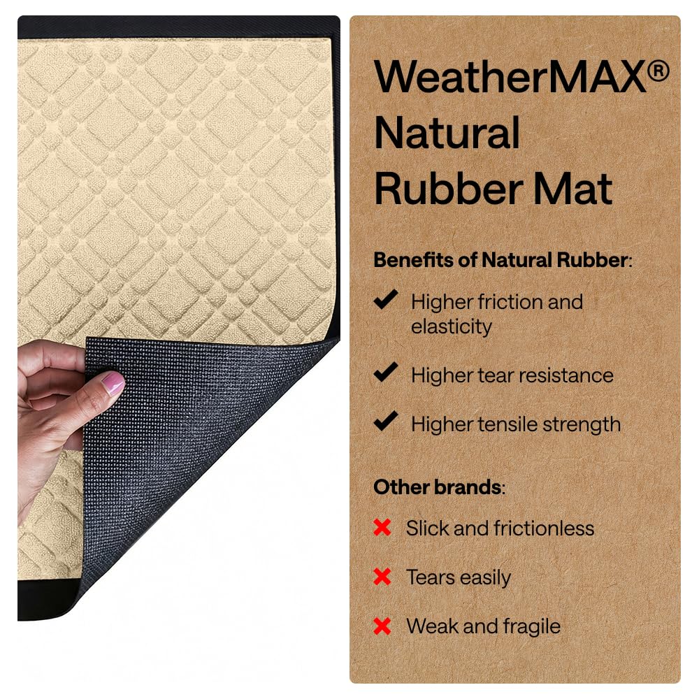 GORILLA GRIP 100% Waterproof All-Season WeatherMAX Doormat US Designed Natural Rubber, Stain and Fade Resistant, Low Profile Indoor Outdoor Door Mats, Easy Clean Patio Mat, 29x17, Modern Latte
