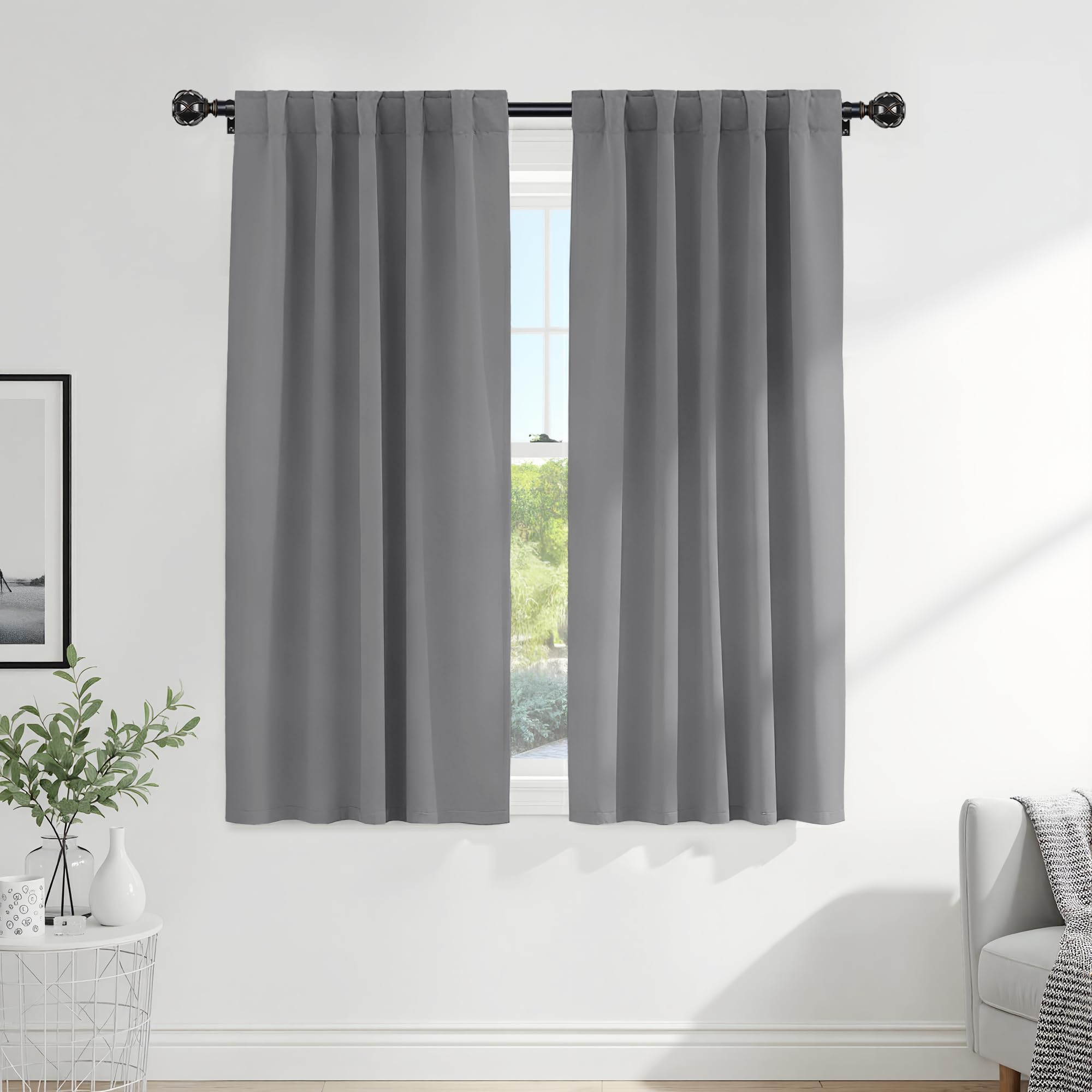 PONY DANCE Blackout Curtains Thermal Insulated Window Treatment Panels Room Darkening Blackout Drapes for Living Room Back Tab/Rod Pocket Bedroom Draperies, 52x63 Inch, Silver Grey, 2 Panels