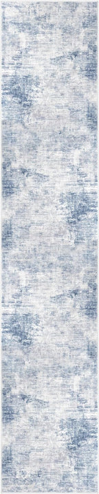 IOHOUZE Abstract Runner Rug 3x14 Ft Washable Runners for Hallways, Non Slip Kitchen Runner Printed Faux Wool Entryway Runner Indoor, Modern Abstract Floor Carpet for Hall Stair, Light Blue Grey