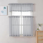 Chyhomenyc Sheer Light Grey Tier Curtains 24 Inch Length, Small Window Curtains Treatment for Bathroom Living Room Basement, Short Rod Pocket Cafe Curtain, 42W x 24L Inches, 2 Panels
