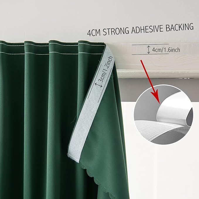 Blackout Curtains for Bedroom Stick On Curtains Window Shades Pull Down Blackout Window Cover No Drillng Self Adhesive Curtains No Rod Small Curtain, 47" W X 59" L, Dark Green, 1 Panel