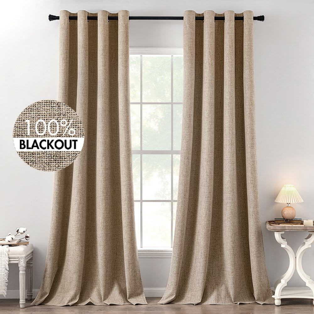 MIULEE 100% Blackout Linen Curtains for Bedroom 52x120 Inches Copper Brown