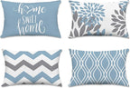 Hexagram Geometric Aqua Blue Pillow Covers 12x20 Set of 4, Decorative Outdoor Boho Modern Throw Pillow Covers, Home Sweet Home Farmhouse Cushion Case for Couch Sofa Bedroom Indoor Decor(No Insert)
