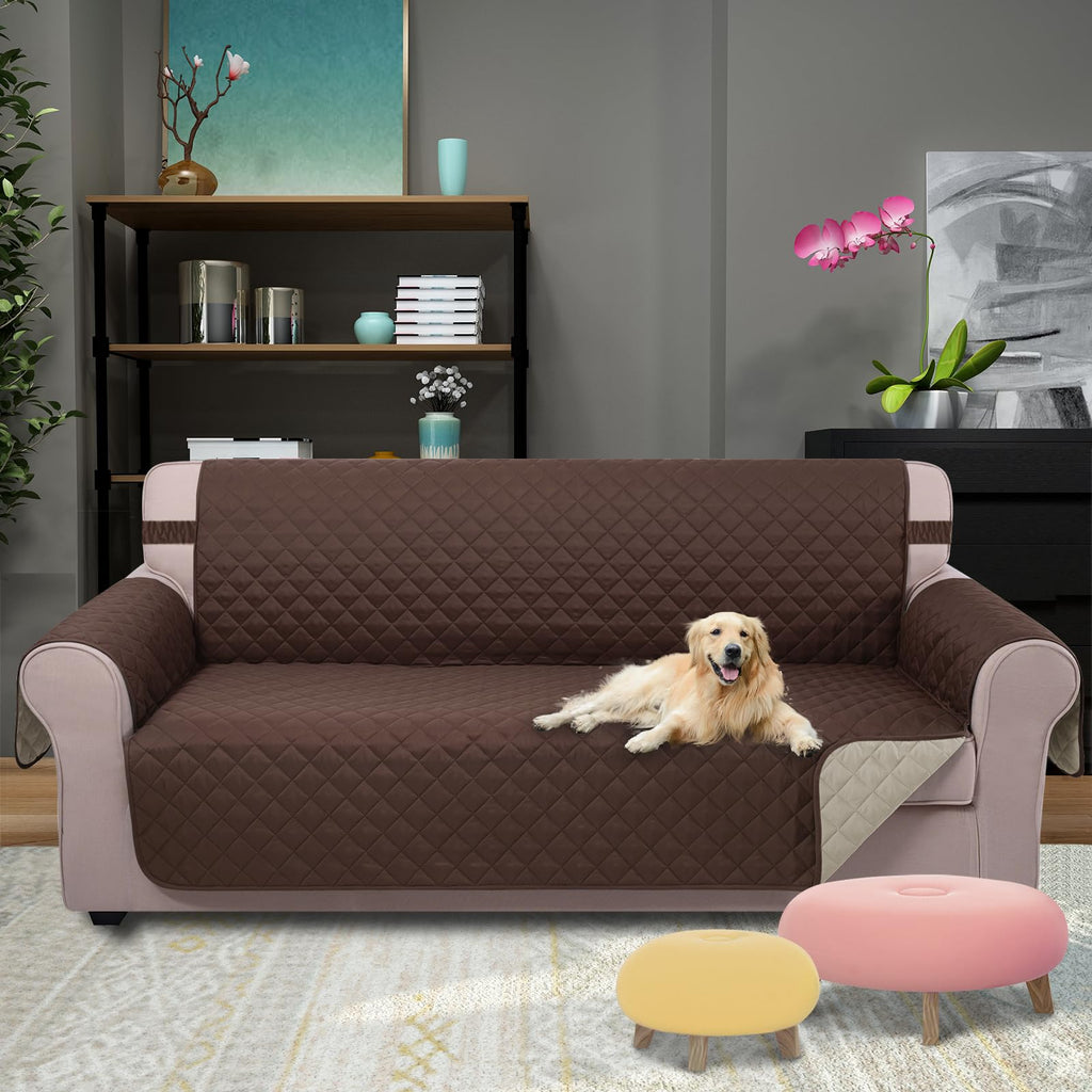 U-NICE HOME 4 Seater Sofa Cover 91''Large Couch Cover, Coffee/Beige