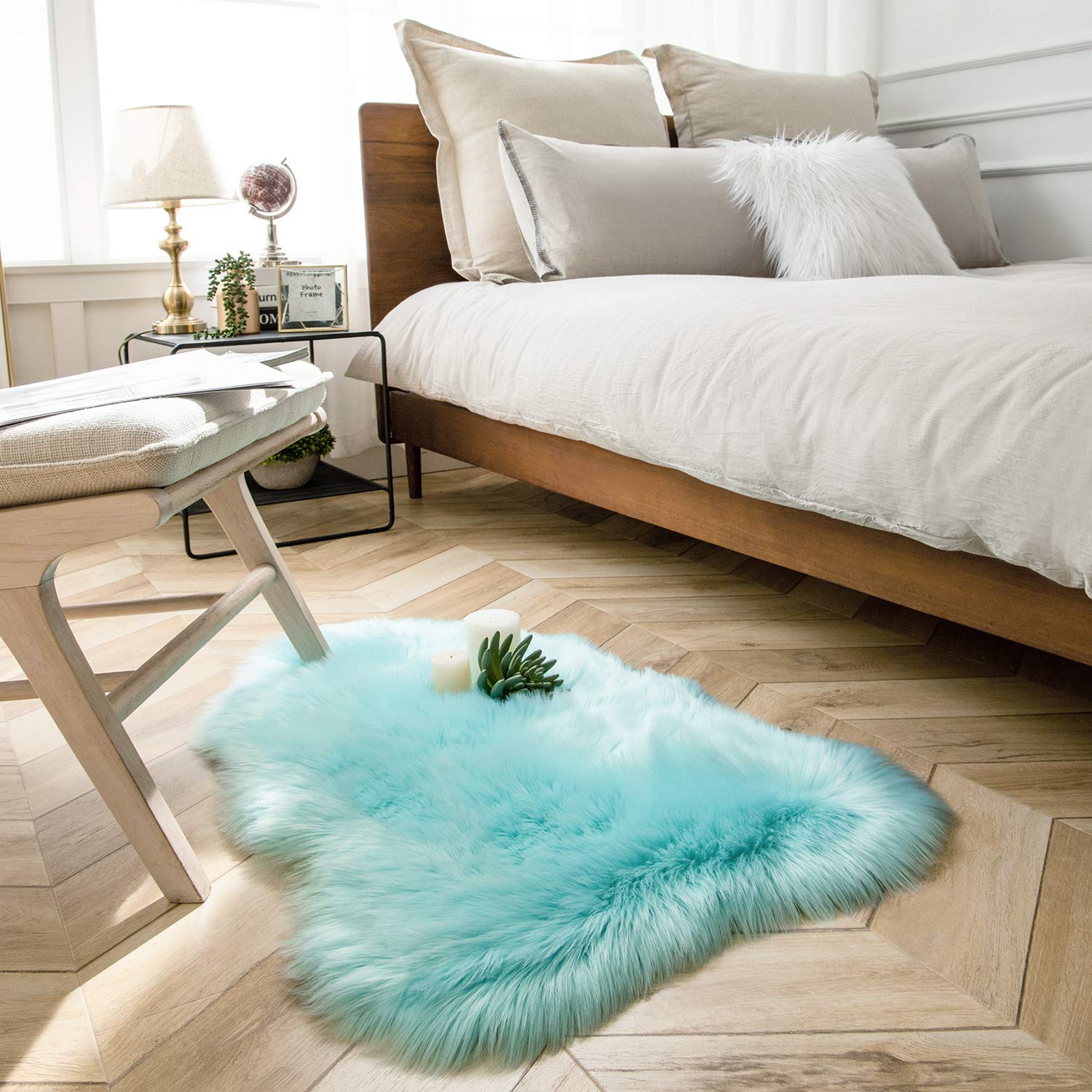 Ashler faux fur rug, Fluffy Shaggy Area Rug Ultra Soft 2 x 3 Feet Sheepskin Fur Rug, Turquoise Fuzzy Rug Machine Washable Shag Rug, Nursery Decor Throw Rugs for Bedroom, kids room, Living Room