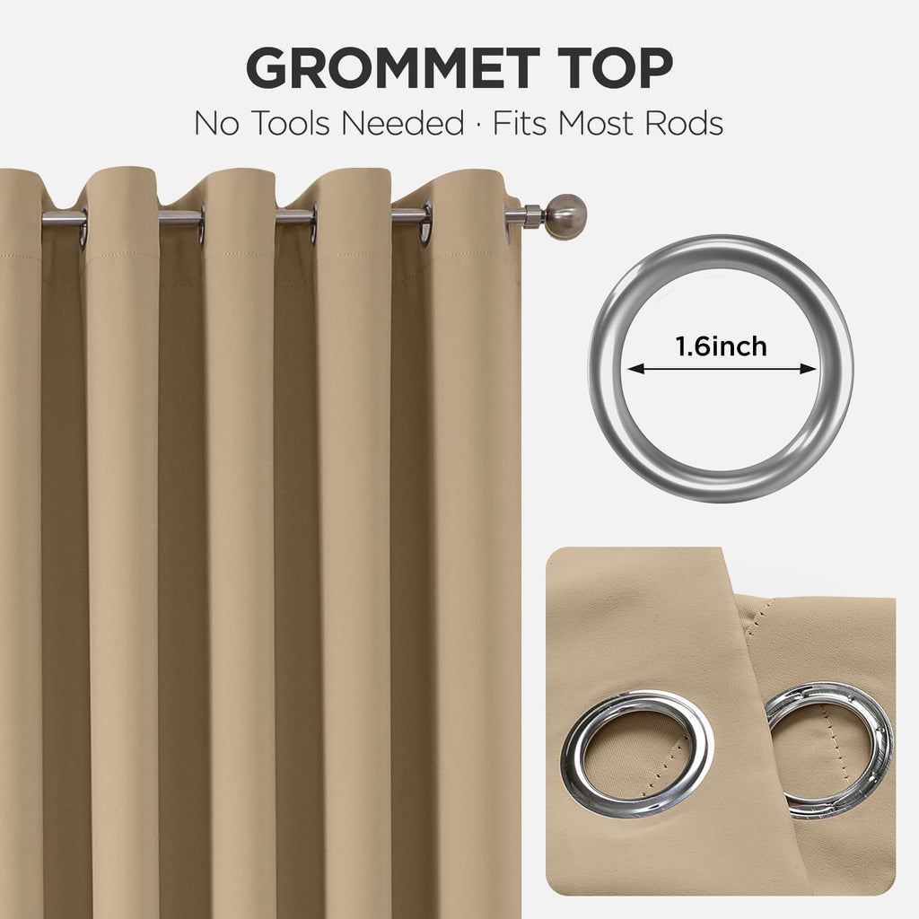 Joydeco Blackout Patio Sliding Door Curtains 84 Inches Long, Grommet Privacy Room Divider Curtains, Extra Wide Thermal Blackout Drapes for Bedroom Living Room (Light Beige, 60Wx84L, 1 Panel)