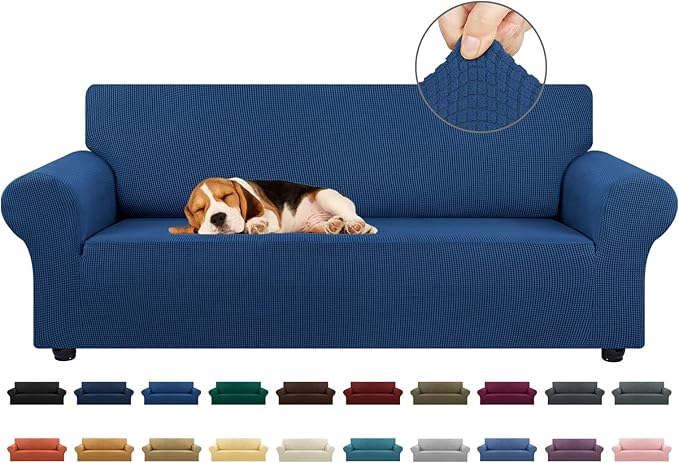 KEKUOU Stretch Couch Covers for Sofa, 3 Cushion Couch Slipcover,Classic Blue