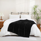 Black Fleece Throw Blanket 60”×80” for Couch Sofa Bed,Super Soft Cozy Plush Microfiber Flannel Blanket with Stripes Design Lightweight for Adults,Woman,Girls
