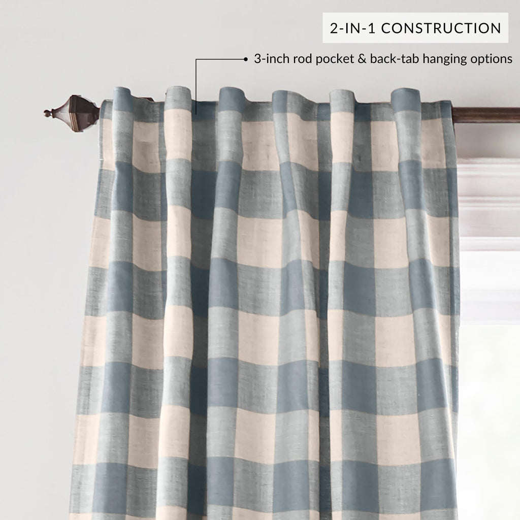 Threadmade Grainger Buffalo Check Blackout Window Curtain, Chambray - 52" W x 84" L