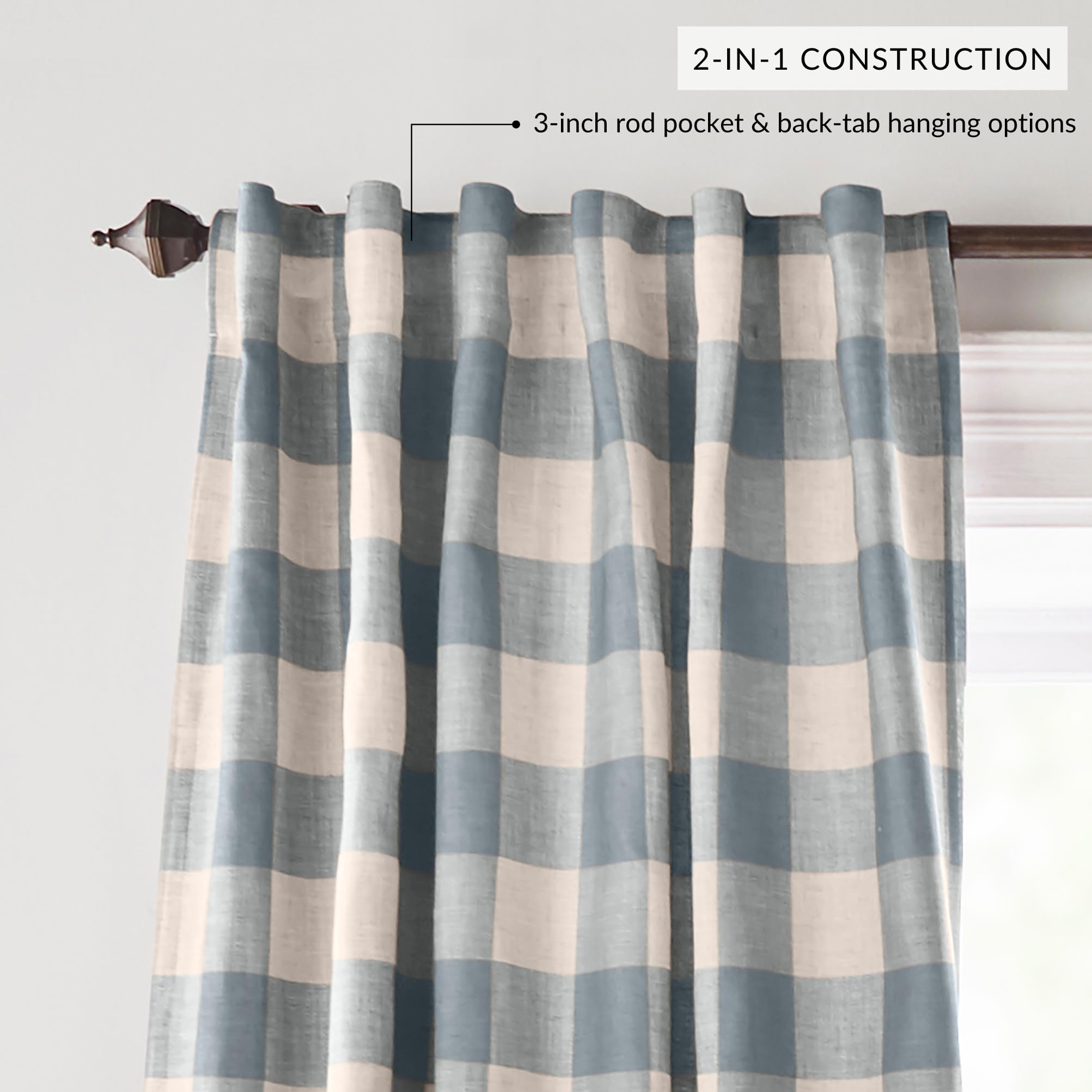 Threadmade Grainger Buffalo Check Blackout Window Curtain, Chambray - 52" W x 84" L