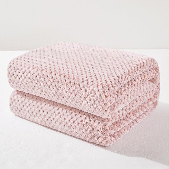 Exclusivo Mezcla Fleece Bed Blanket Queen Size, Super Soft and Warm Blankets for Couch, Sofa and Bed Waffle Textured, Cozy, Fuzzy and Lightweight (Heather Dusty Pink, 90x90 Inches)